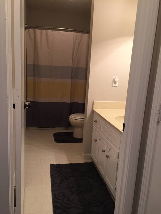 View from the door of private guest bathroom.