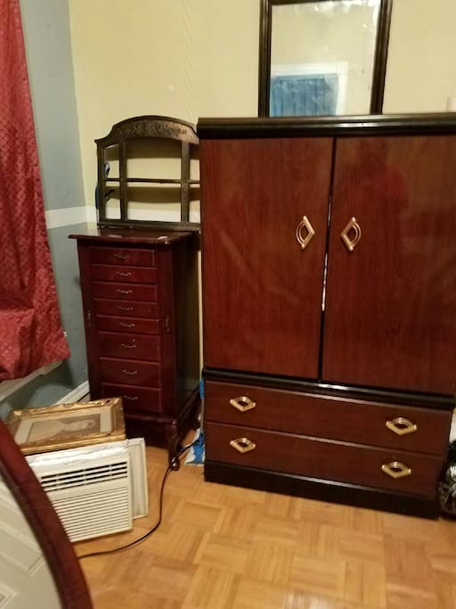 Armoire, jewelry/small draw chest, air conditioner for summer