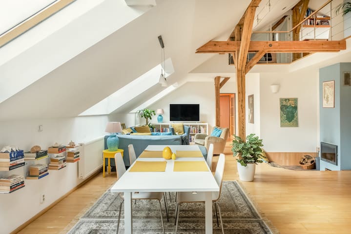 Sunny Penthouse Loft — Heart of city — Fireplace