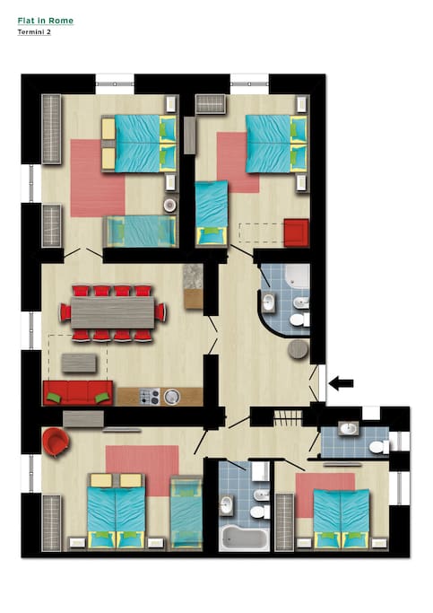 Floor Plan - 4 bedrooms, 3 bathrooms, 1 living room