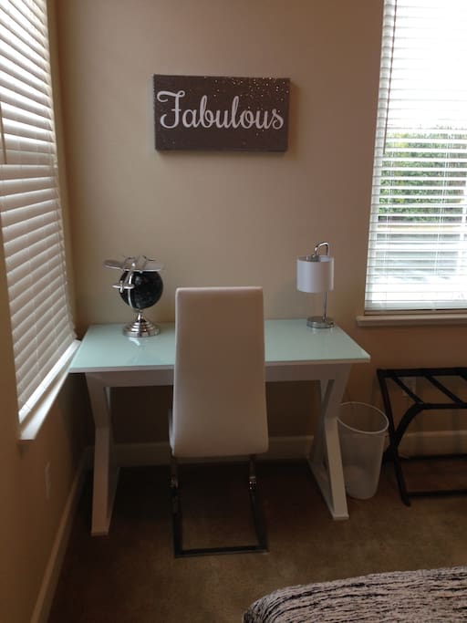 Your desk in case you want to be productive while you're here.