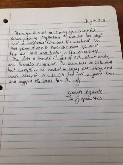 Note left from guest on July 14th 2018