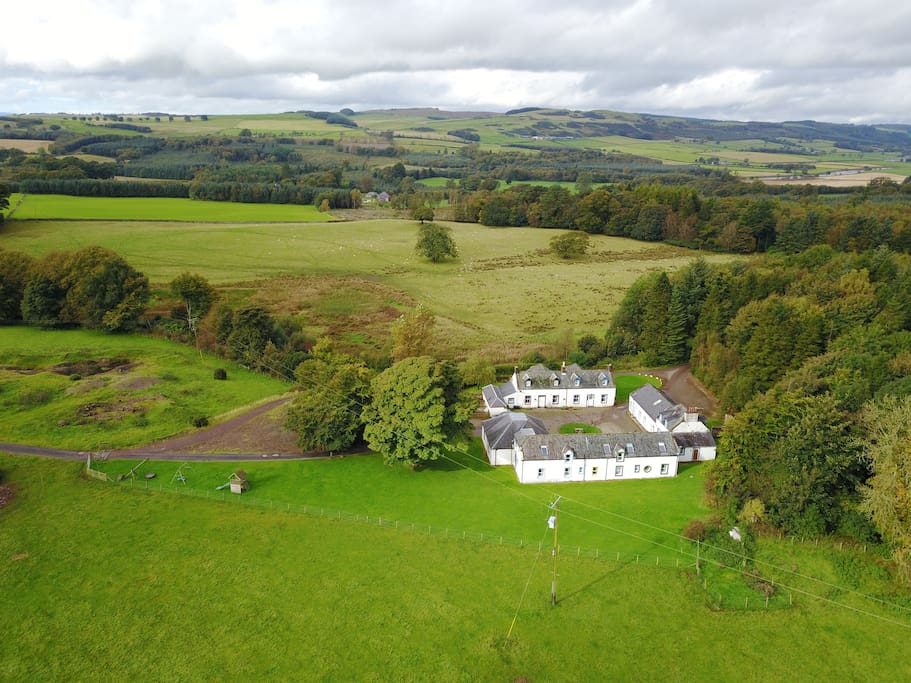 The cottages seen from above: Fox, Hare, Red Squirrel, Roe Deer and Otter