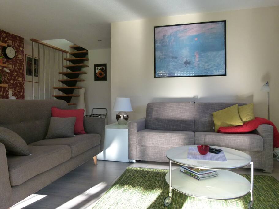 Der Wohnbereich mit komfortablem Schlafsofa (1,50x2,00m)
