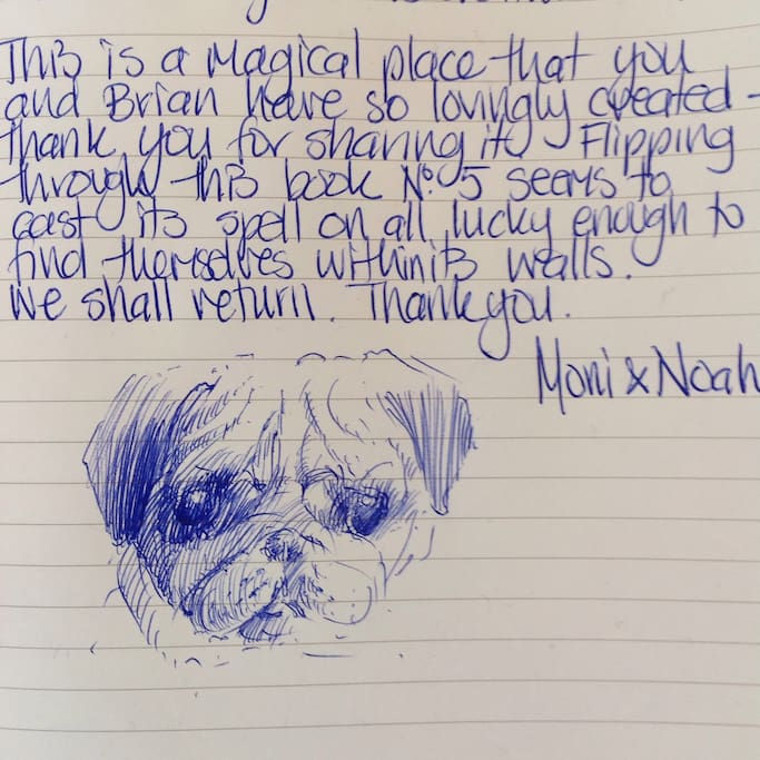 I have a visitors book which I was delighted to find this wonderful sketch of Brian. My guests had only met him very briefly and finished their page with the drawing from memory . Thanks .