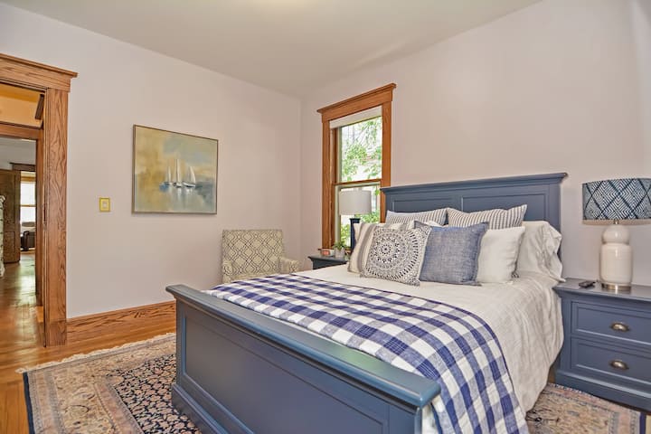 Unwind in calm splendor in the light blue second bedroom. 