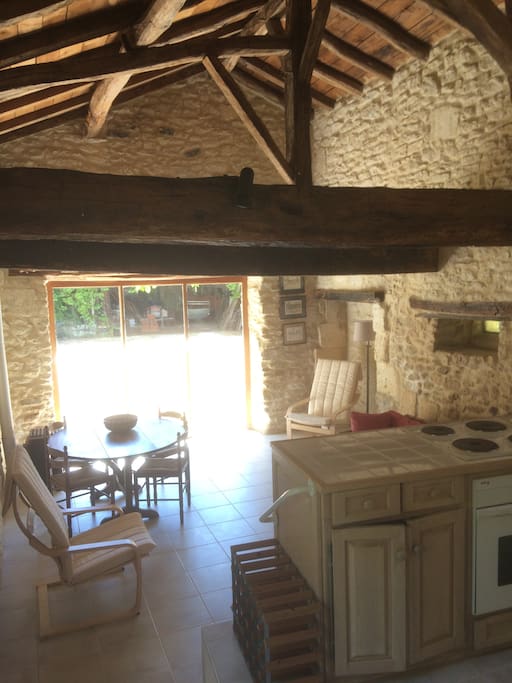 Salon and kitchen