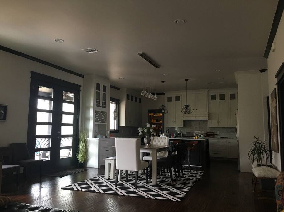 Large kitchen with coffee and cocktail bar. Gas stove, toaster, blender and all the accommodations of home! Just bring your groceries!