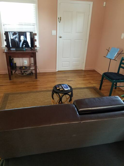 Living room, TV, front door