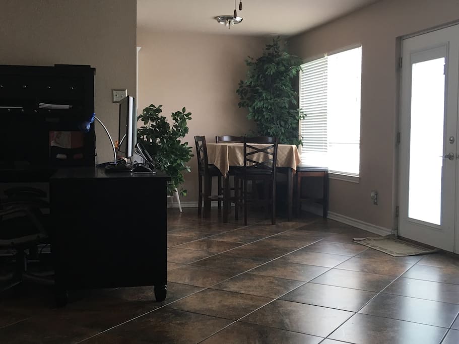 View of second desk and eating area.