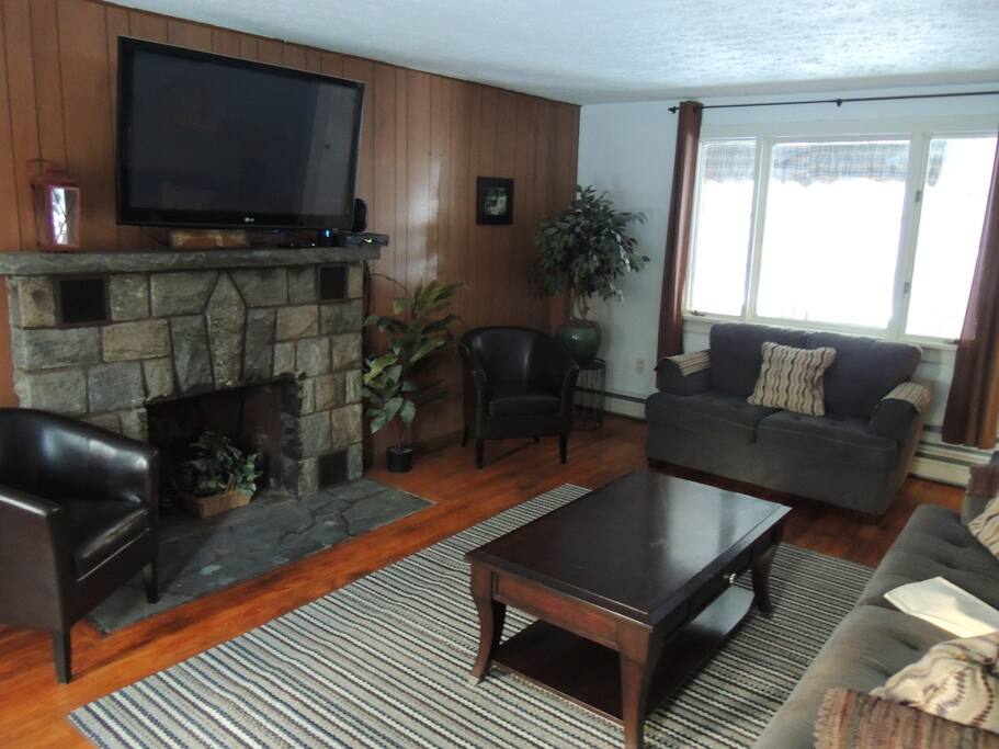 Seating and TV in the spacious living room