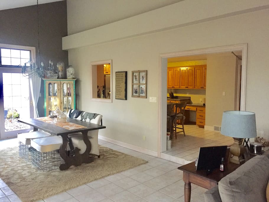 Large entertaining area with high ceilings