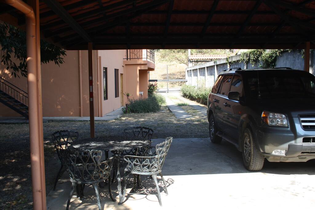 Private area and garage in the rear of the building.