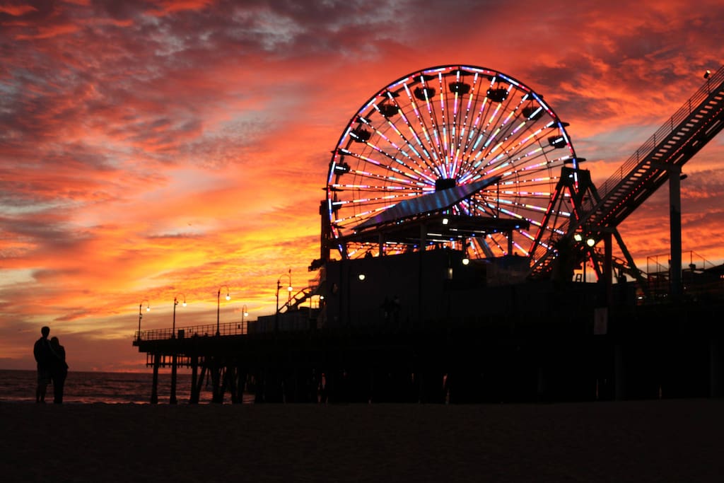 A view of Santa Monica Pier from the beach.