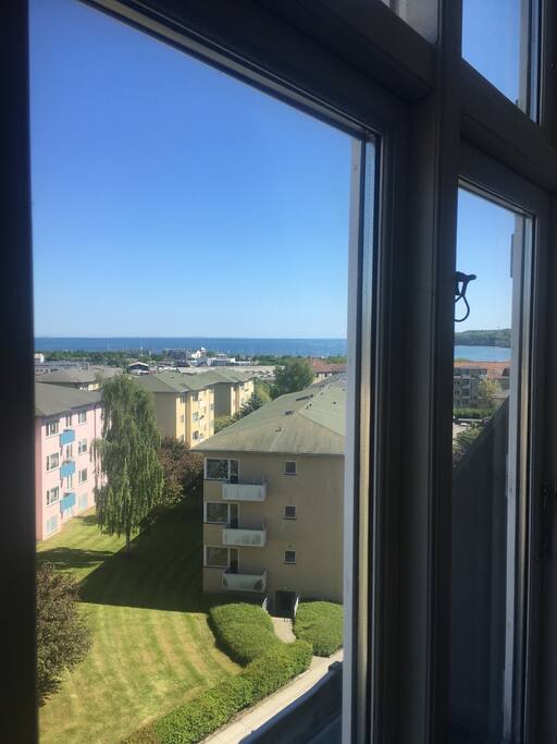 View to the sea from the window in my room. Nice area to bath and walk at the forrest and harbour.