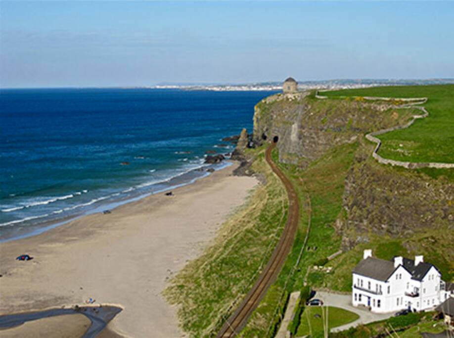 Downhill Beachhouse and Mussenden Temple in National Trust Downhill Demense