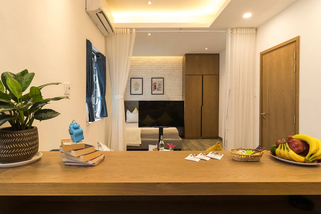 View from the spacious dinning table out to the bed