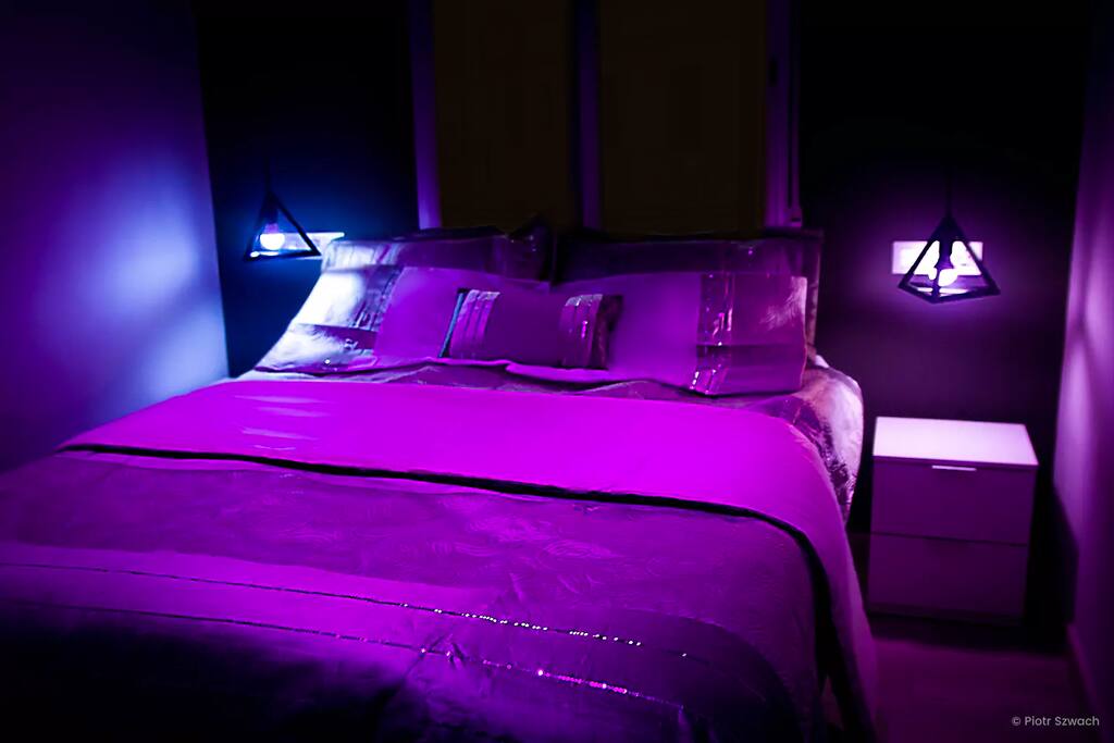Bedroom at night. Create your personal light experience with available remotes!