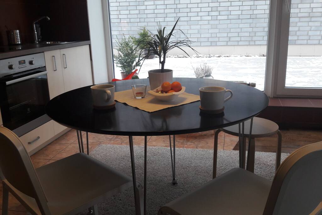 Round table - a good place to plan the day.