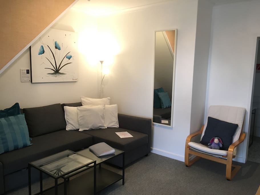 Great sized lounge room with couch that transforms into another double bed. TV.