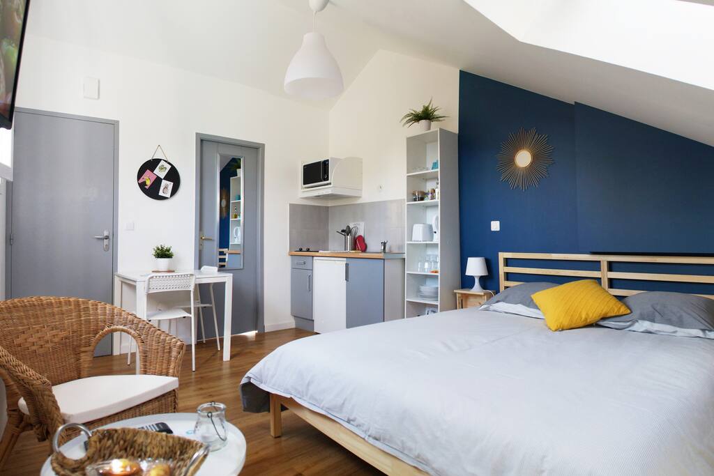 Pièce principale, chambre, mini salon, kitchenette