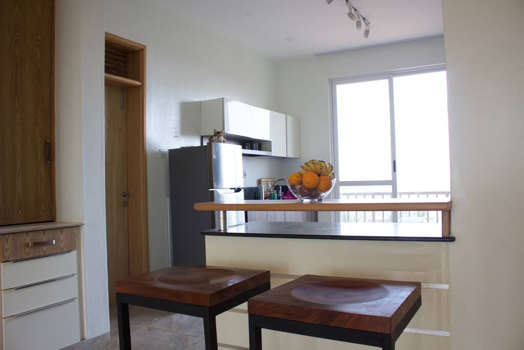 Kitchen counter doubles as a comfortable work area