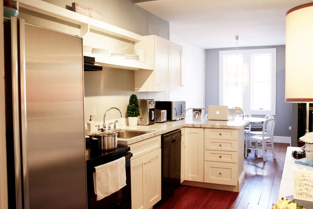 A newly renovated kitchen, stocked with everything you need to relax
