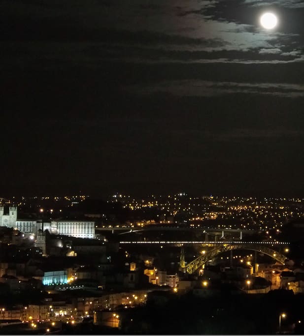 Moonlight night view of the city from the apartment