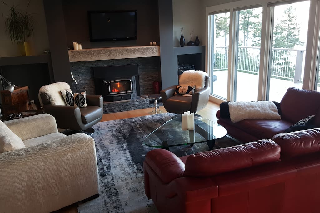Warm living room with fireplace