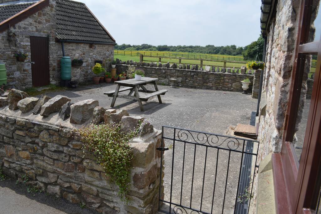 Small courtyard with picnic table
