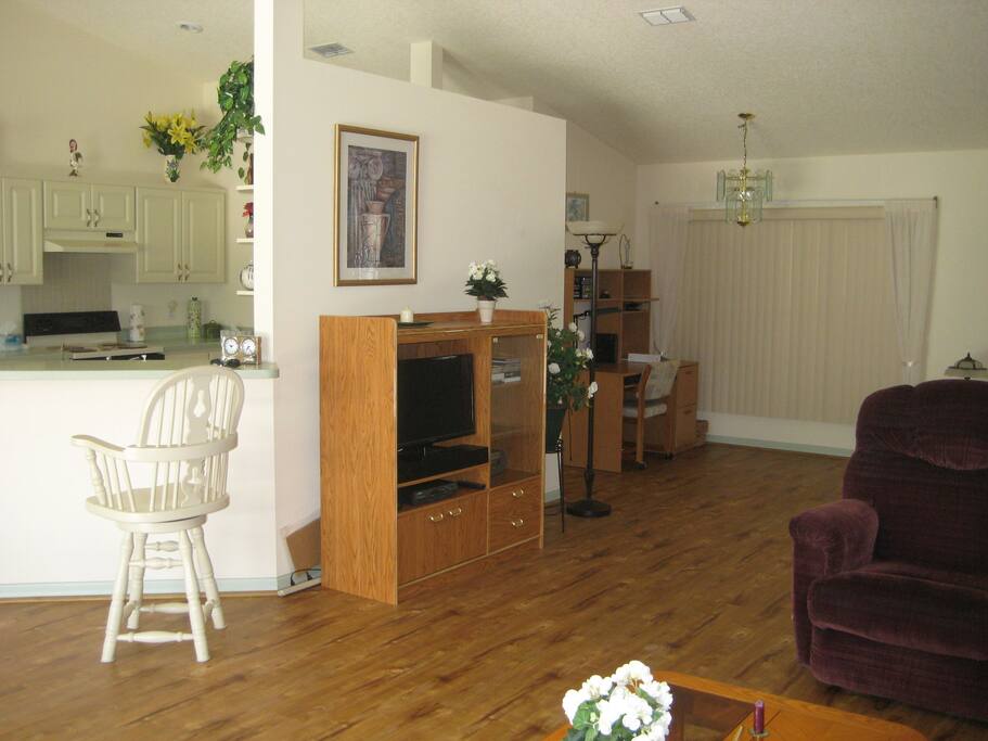 Livingroom and view to open kitchen
