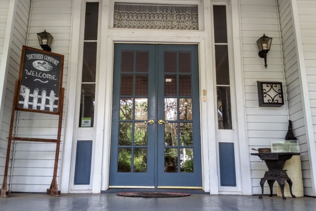 The blue door welcomes you inside this 19th century Inn.