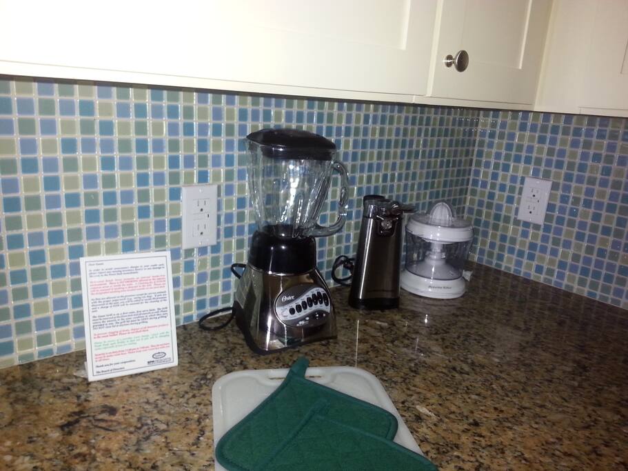 The kitchen has granite countertops and has most appliances you would want!