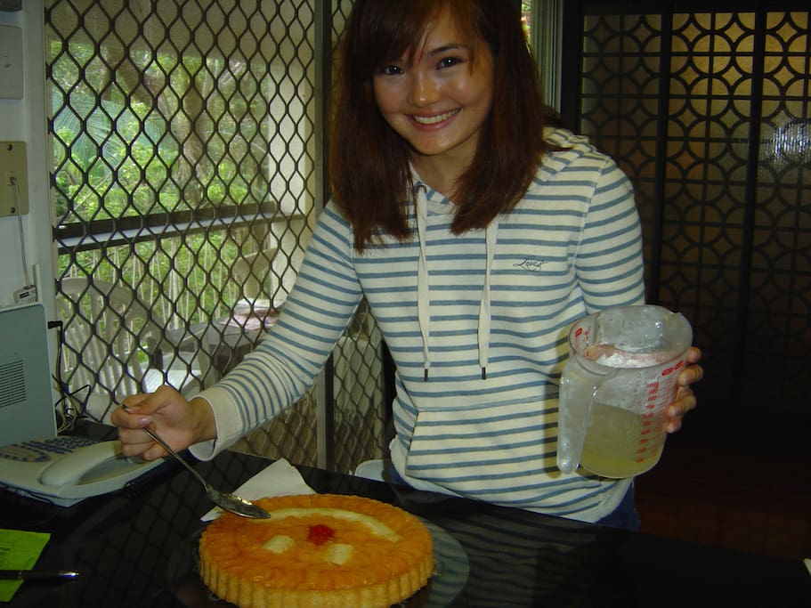 Student making a cake