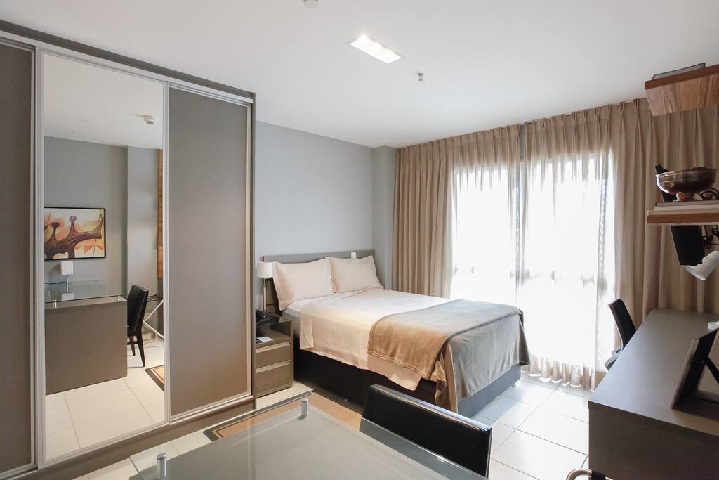 Nice area with wardrobe and mirror with safe box.