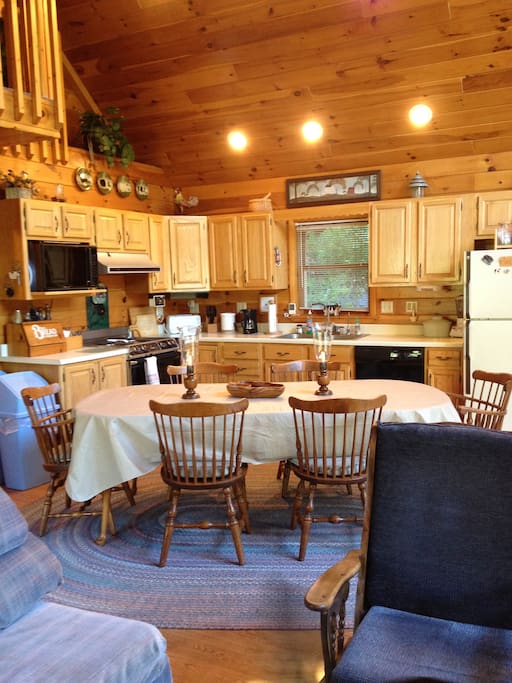 Open kitchen and eating area.
