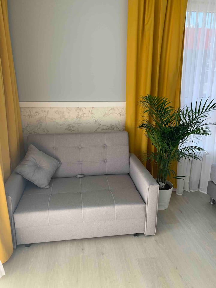 享受这间全新、美丽、装饰精美的单间公寓，配备所有必要的设备、全功能卫生间和全功能小厨房。 Nespresso咖啡。大窗户。高速无线网络。智能电视。Netflix。自助入住。干净明亮的空间。
停车位需额外付费。