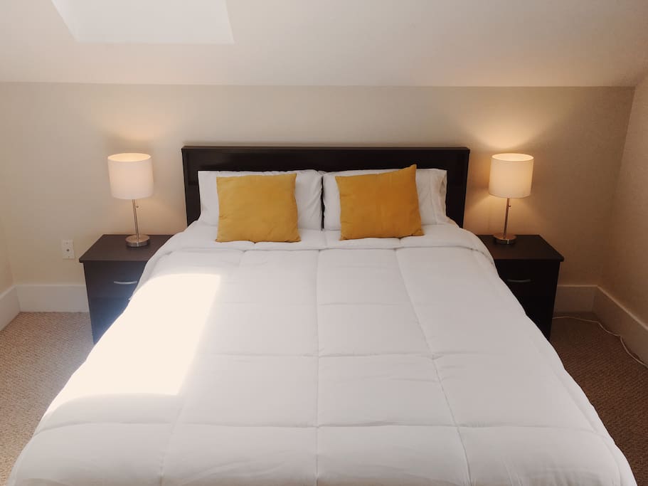 Brand new bed, sheets, and furnishings!