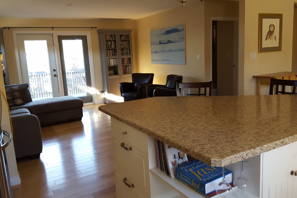 The kitchen, dining room and living room are all upstairs.