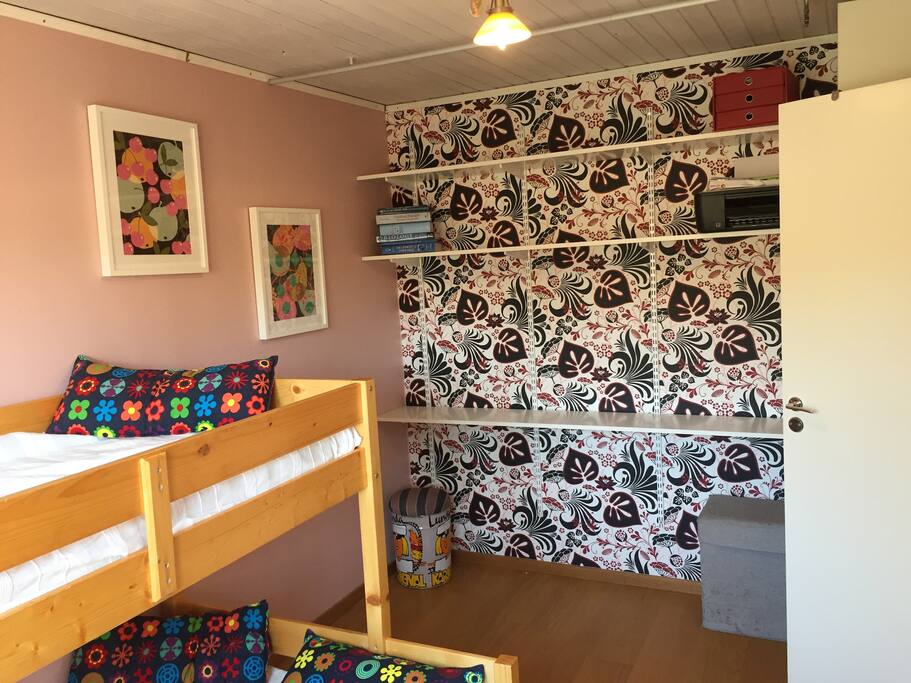 Room i sequipped with shelves and a 40cm vide closet