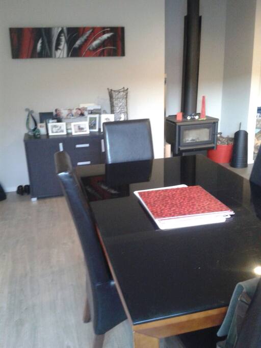 Dining area, and log fire for the chilly winter nights