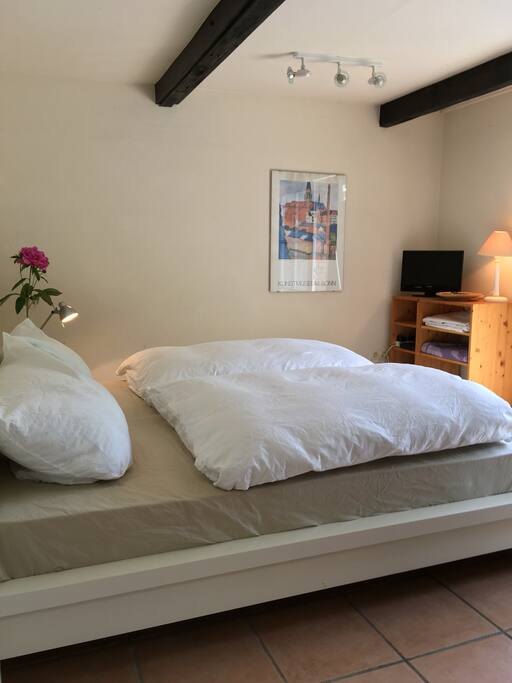 Kuscheliges 1.60 x 2.00 m Bett mit Fehrnsehrecke