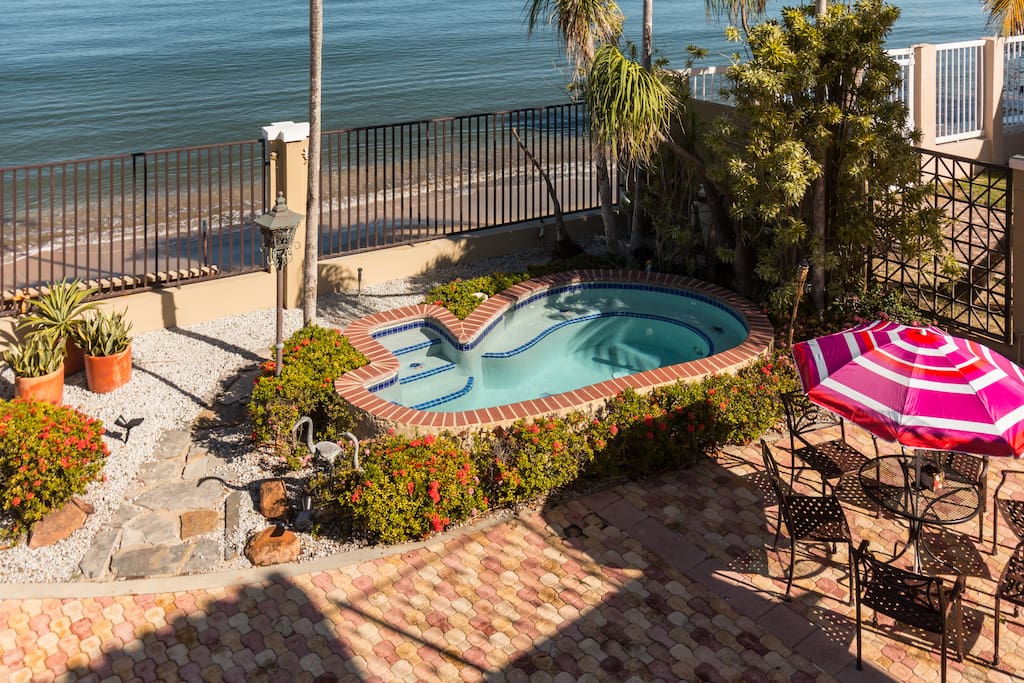 View from the balcony to the pool area.