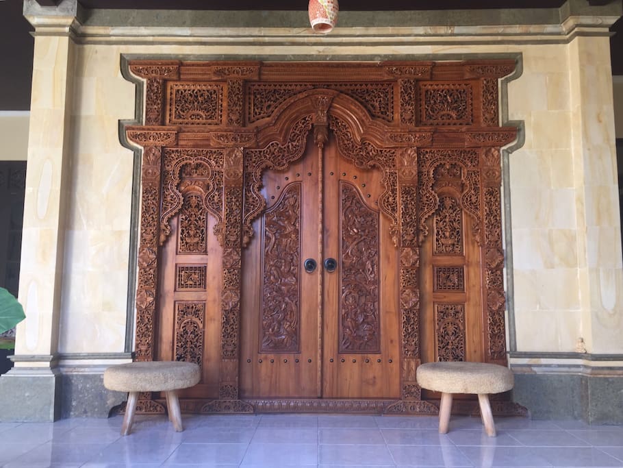 hand-carved front door