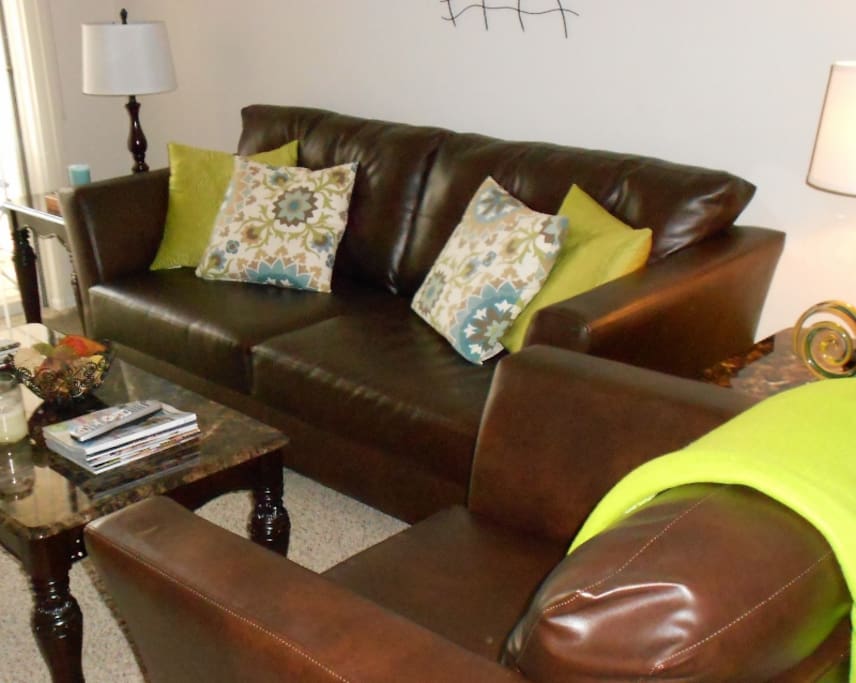 Espresso Leather Sofa with Coffee End Package