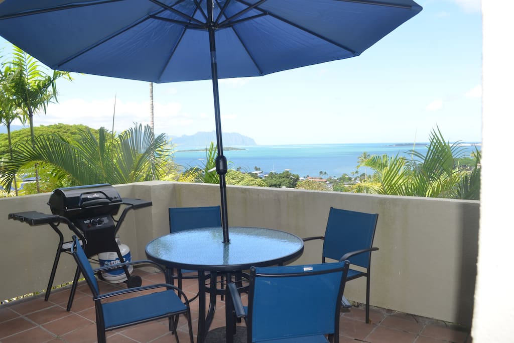 Lanai off the studio for studio use with table, chairs and barbecue grill.