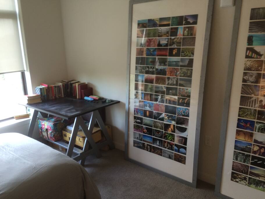 Small desk space and plenty of empty space.