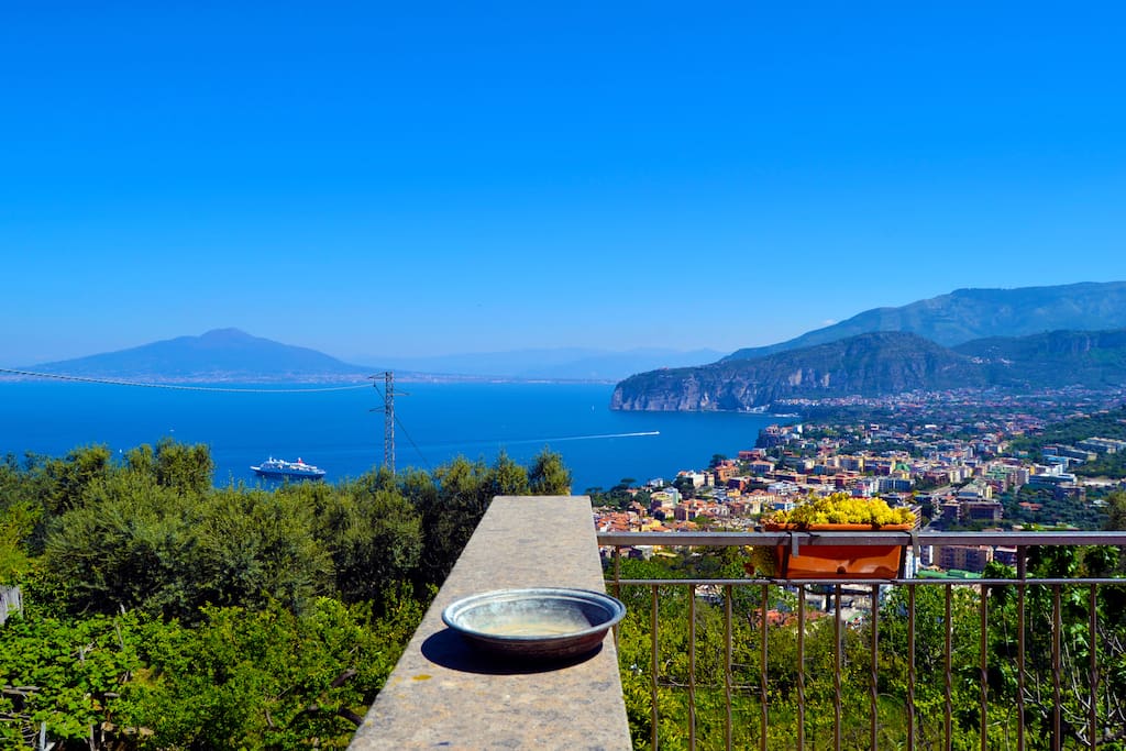 Breathtaking view from the balcony overlooking Sorrento and Mount Vesuvius