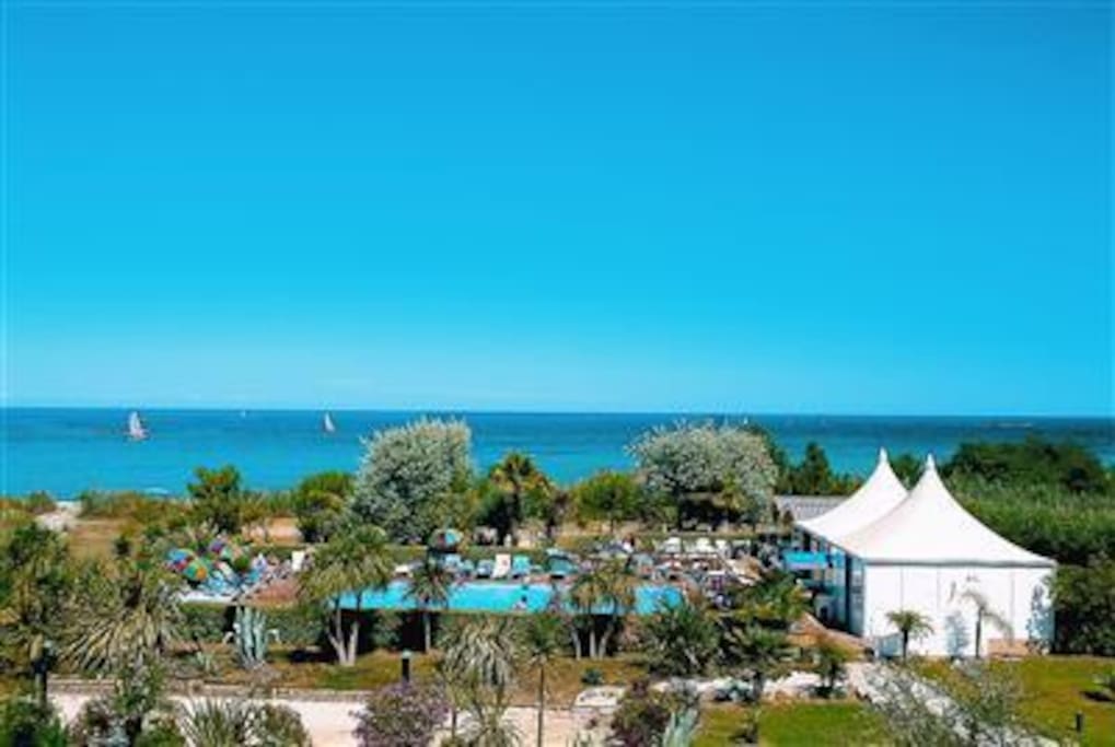 Piscine et restaurant le grand bleu de la résidence.