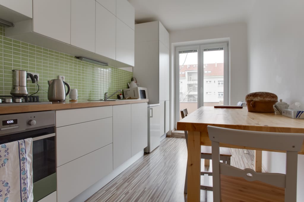 Kitchen with balcony.